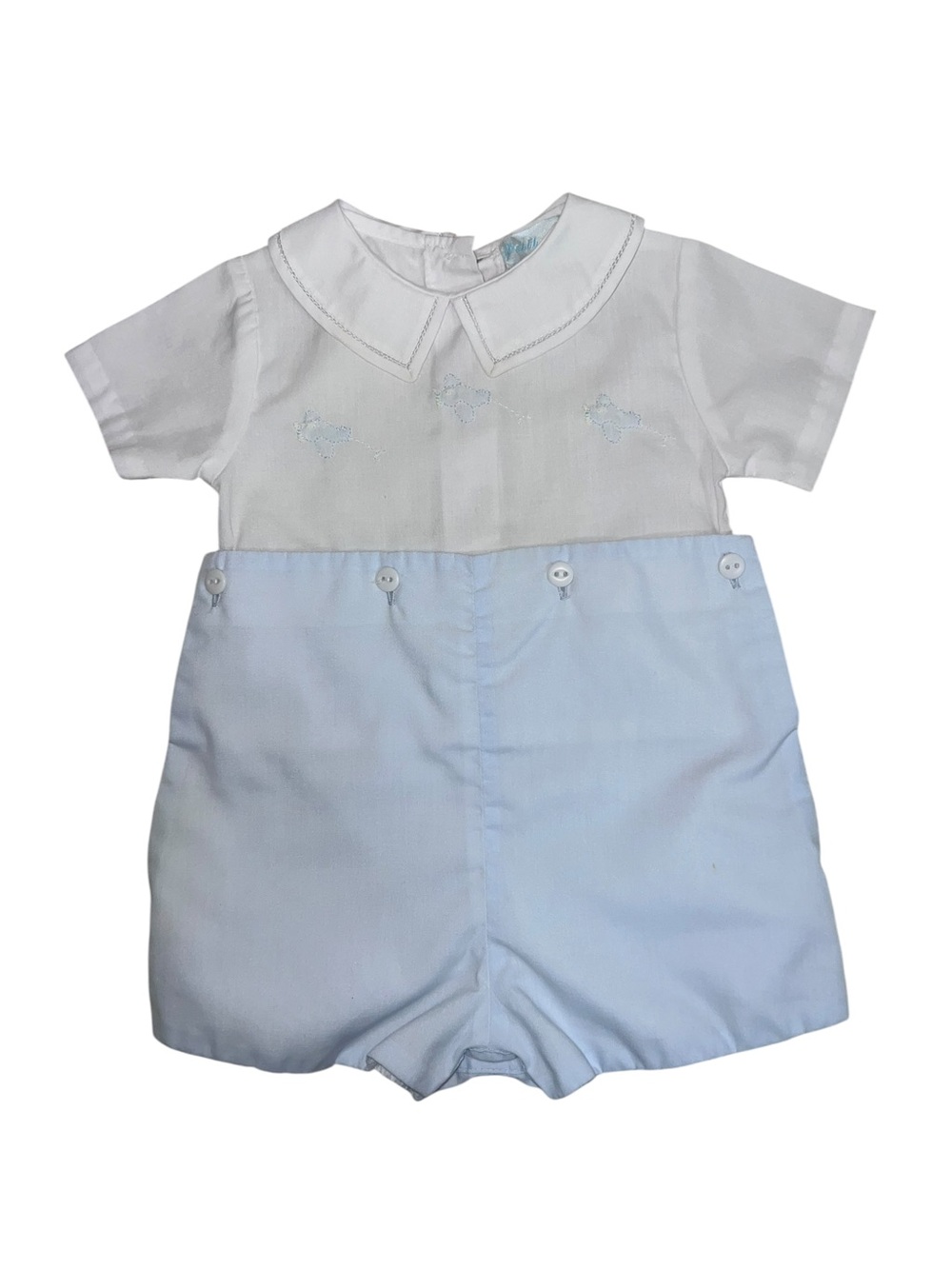 Petit Ami White Baby Collared Top with Light Blue Label
